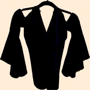 Akira Romper Black Small Halter Open Shoulders Flare Sleeves